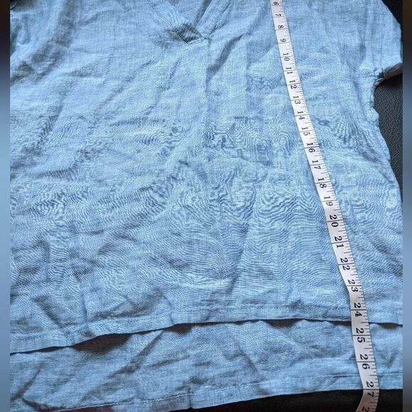 Isaac Mizrahi New York Top Blue 100% Linen V-Neck Oversized Lagenlook Small - Picture 4 of 8